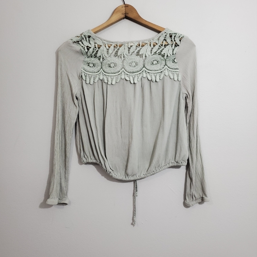 Anthro Seven Sisters Pale Seafoam Eyelet Blouse View 2